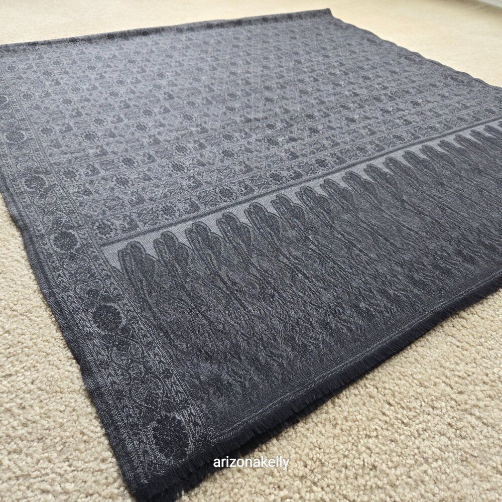 Talbots Wool Scarf Wrap Jacquard Lightweight Black & Grey - Picture 4 of 12